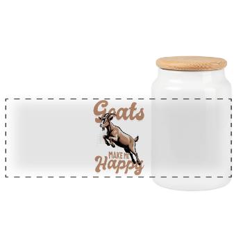 Funny Farm Animal Goat - Panoramic Cookie Jar with Wooden Lid - white - Front