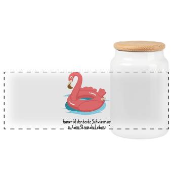 Anneau de natation flamant rose humour - Boîte à biscuits avec couvercle en bois - blanc - Devant