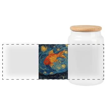 Goldfish Fish Van Gogh Style Starry Night - Panoramic Cookie Jar with Wooden Lid - white - Front