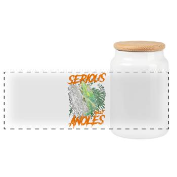 Serious About Cuban Knight Anoles Reptile Keeper - Panoramic Cookie Jar with Wooden Lid - white - Front