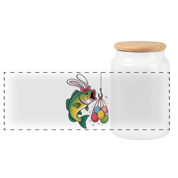 Lapin de Pâques Pêche Dessin animé - Boîte à biscuits avec couvercle en bois - blanc - Devant