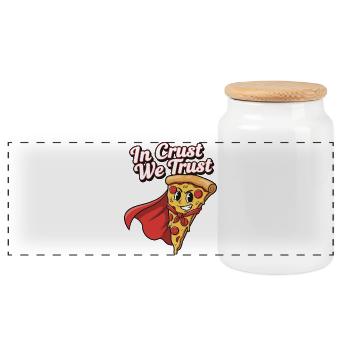 In Crust We Trust Pizza Hero - Panoramic Cookie Jar with Wooden Lid - white - Front