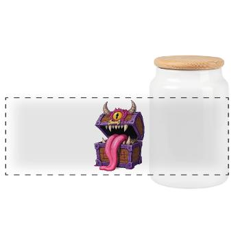 Imiter le coffre de monstre avec langue et œil – Dessin animé - Boîte à biscuits avec couvercle en bois - blanc - Devant