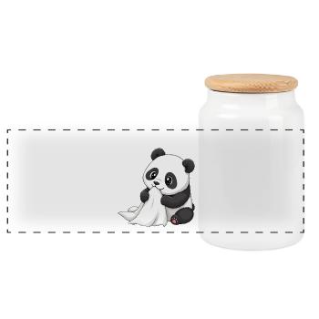 Bébé Panda avec une couette – Dessin animé mignon - Boîte à biscuits avec couvercle en bois - blanc - Devant