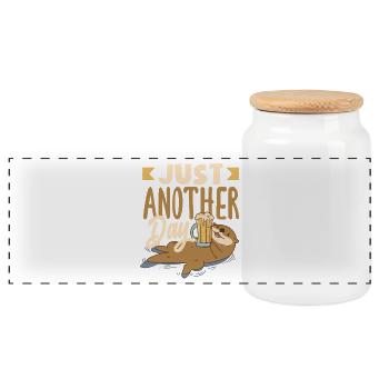 Sea Otter Cartoon Funny Word Game Otter - Panoramic Cookie Jar with Wooden Lid - white - Front