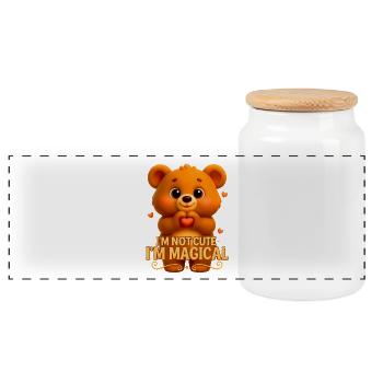 Heart Bear - Not Cute, I'm Magical - Panoramic Cookie Jar with Wooden Lid - white - Front