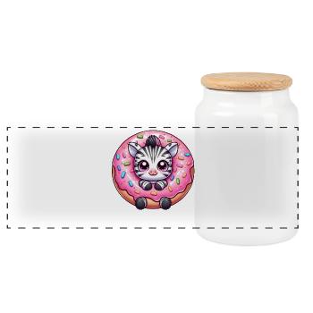 Lustiges Zebra Donut Süßigkeit Nachtisch Comic - Panorama Keksdose mit Holzdeckel - Weiß - Vorne