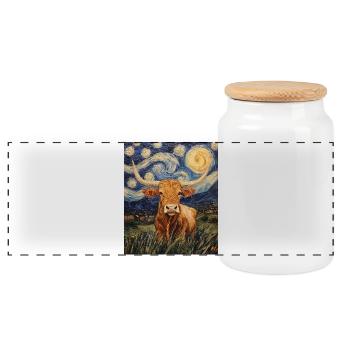 Longhorn vache vaches taureau van gogh nuit étoilée - Boîte à biscuits avec couvercle en bois - blanc - Devant