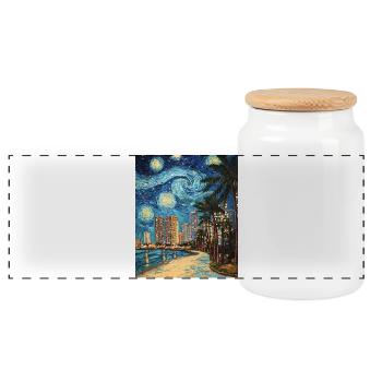 Miami Beach, Floride, Van Gogh, Nuit étoilée - Boîte à biscuits avec couvercle en bois - blanc - Devant