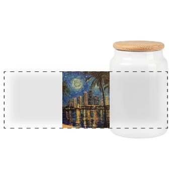 Miami Beach, Floride, Van Gogh, Nuit étoilée - Boîte à biscuits avec couvercle en bois - blanc - Devant