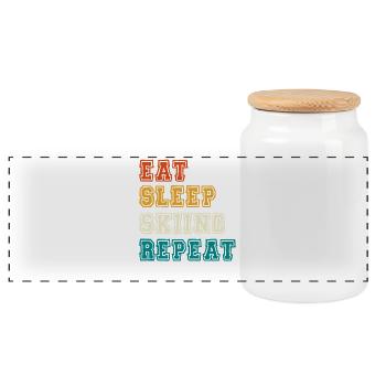Eat Sleep Repeat Skiing - Panoramic Cookie Jar with Wooden Lid - white - Front