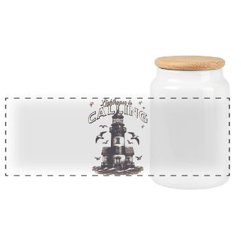 Lighthouse calls coastal nights - Panoramic Cookie Jar with Wooden Lid - white - Front