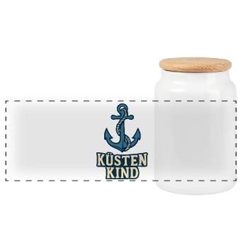 Coastal Child Anchor Motif - Panoramic Cookie Jar with Wooden Lid - white - Front