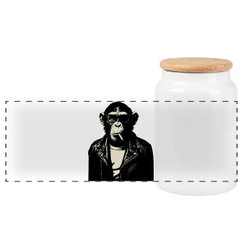 Chimp Rebel Biker Illustration - Panoramic Cookie Jar with Wooden Lid - white - Front