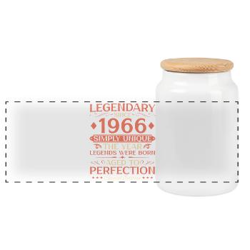 1966 Vintage Born Vintage - 60th Birthday - Panoramic Cookie Jar with Wooden Lid - white - Front