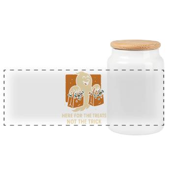Ici, pour les friandises, pas le tour Ghost Halloween - Boîte à biscuits avec couvercle en bois - blanc - Devant