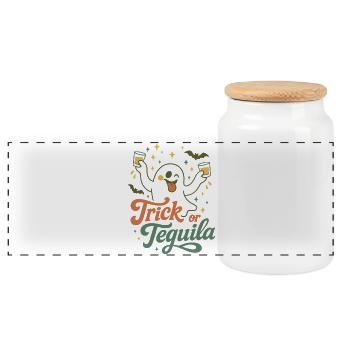 Trick Or Tequila Lustige Halloween Geister Party - Panorama Keksdose mit Holzdeckel - Weiß - Vorne