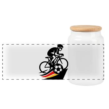 Germany inspired football and cycling  - Panoramic Cookie Jar with Wooden Lid - white - Front