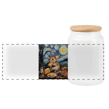 Mouse Eats Cheese Van Gogh Style Starry Night - Panoramic Cookie Jar with Wooden Lid - white - Front