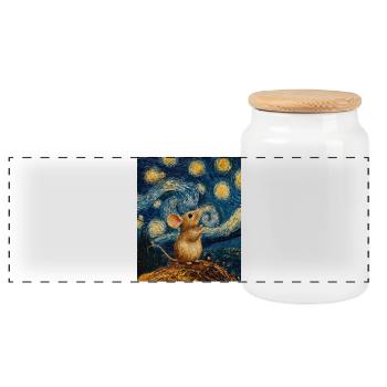Mouse Eats Cheese Van Gogh Style Starry Night - Panoramic Cookie Jar with Wooden Lid - white - Front