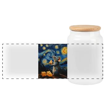 Mouse Eats Cheese Van Gogh Style Starry Night - Panoramic Cookie Jar with Wooden Lid - white - Front