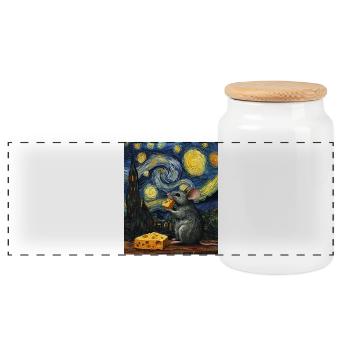 Mouse Eats Cheese Van Gogh Style Starry Night - Panoramic Cookie Jar with Wooden Lid - white - Front