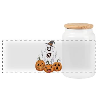Ghost 67 Halloween Kürbisse - Panorama Keksdose mit Holzdeckel - Weiß - Vorne