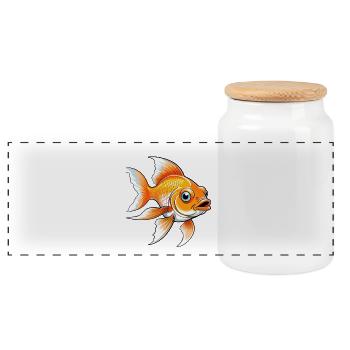 Funny Goldfish Cartoon Pop - Panoramic Cookie Jar with Wooden Lid - white - Front