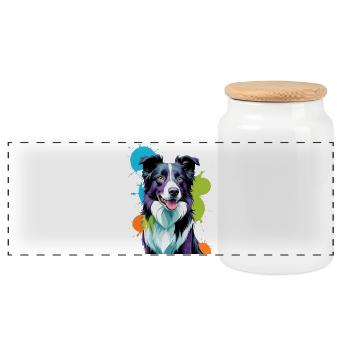 Colorful Border Collie - Panoramic Cookie Jar with Wooden Lid - white - Front