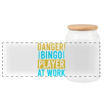 Bingo Game Danger Bingo Player At Work Bingo - Panoramic Cookie Jar with Wooden Lid - white - Front