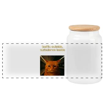 Cat made Selfie into Subway Funny Meme Idea - Panoramic Cookie Jar with Wooden Lid - white - Front