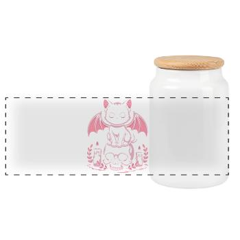 Kawaii Pastel Goth Cat - Panoramic Cookie Jar with Wooden Lid - white - Front