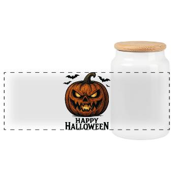 Spooky Pumpkin Halloween Shirt - Panoramic Cookie Jar with Wooden Lid - white - Front