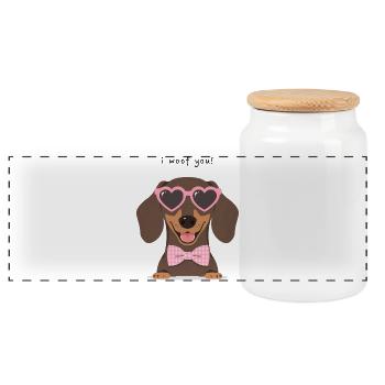 Dackel I Woof You Valentinstag Design - Panorama Keksdose mit Holzdeckel - Weiß - Vorne