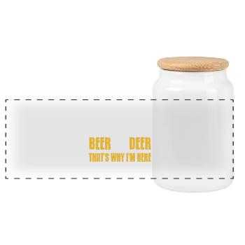 Beer and Deer Humor for Outdoor Party Hunters - Panoramic Cookie Jar with Wooden Lid - white - Front
