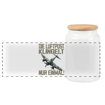 Die Luftpost Klingelt Nur Einmal Flugzeug - Panorama Keksdose mit Holzdeckel - Weiß - Vorne