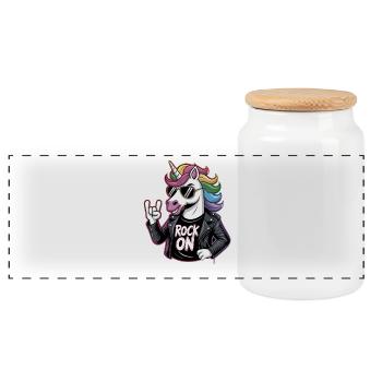 Rock On Licorne avec crinière arc-en-ciel Veste en cuir - Boîte à biscuits avec couvercle en bois - blanc - Devant