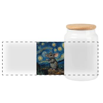 Mouse Eats Cheese Van Gogh Style Starry Night - Panoramic Cookie Jar with Wooden Lid - white - Front