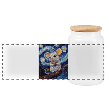 Mouse Eats Cheese Van Gogh Style Starry Night - Panoramic Cookie Jar with Wooden Lid - white - Front