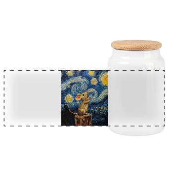 Mouse Eats Cheese Van Gogh Style Starry Night - Panoramic Cookie Jar with Wooden Lid - white - Front