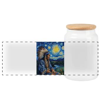 Indianer Häuptling Van Gogh Style Starry Night - Panorama Keksdose mit Holzdeckel - Weiß - Vorne