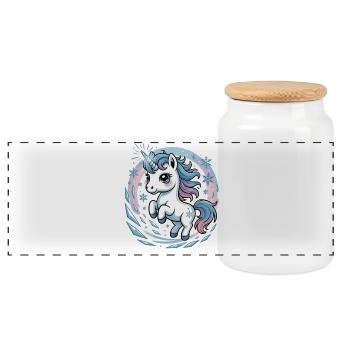 T-shirt licorne avec flocons de neige - Boîte à biscuits avec couvercle en bois - blanc - Devant