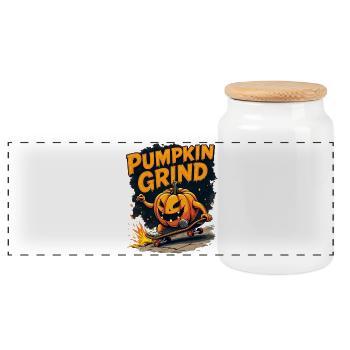 Pumpkin Grind Skateboard Kürbis Monster - Panorama Keksdose mit Holzdeckel - Weiß - Vorne