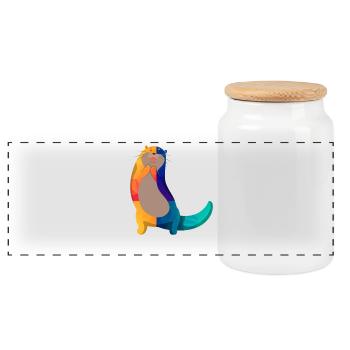 Dessin animé de loutre de mer - Boîte à biscuits avec couvercle en bois - blanc - Devant