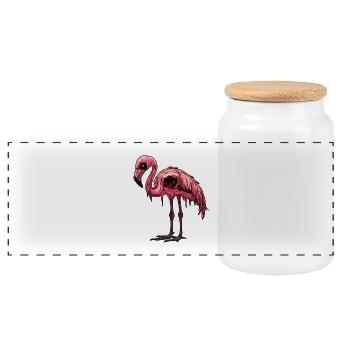 Flamingo Halloween Comic Funny - Panoramic Cookie Jar with Wooden Lid - white - Front