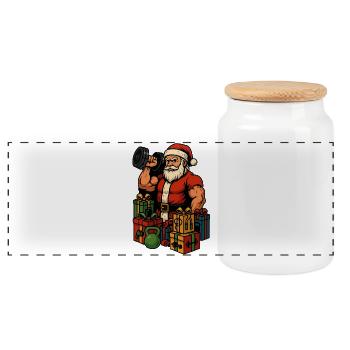 Fitness Père Noël avec des cadeaux - Boîte à biscuits avec couvercle en bois - blanc - Devant