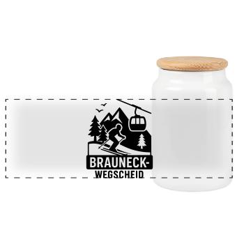 Brauneck Wegscheid Skis - Boîte à biscuits avec couvercle en bois - blanc - Devant