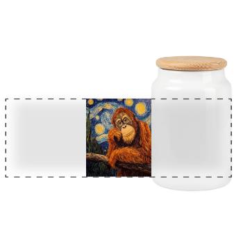 Orangutan Orang-Utan Van Gogh Style Starry Night - Panorama Keksdose mit Holzdeckel - Weiß - Vorne