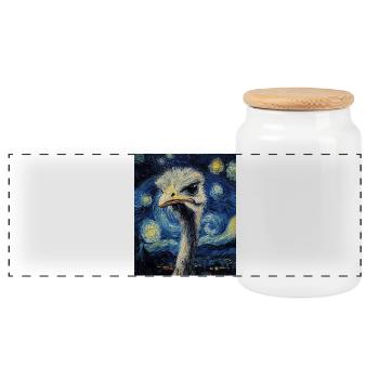 Oiseau Autruche Style Van Gogh Nuit étoilée - Boîte à biscuits avec couvercle en bois - blanc - Devant