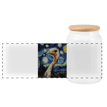 Oiseau Autruche Style Van Gogh Nuit étoilée - Boîte à biscuits avec couvercle en bois - blanc - Devant